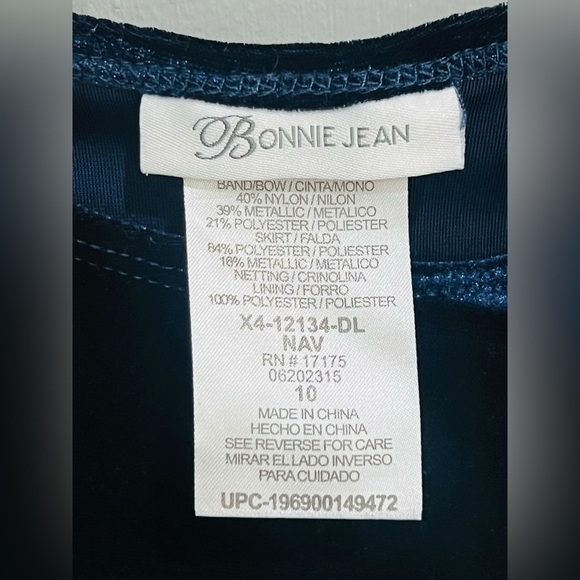 Bonnie Jean Girls Size 10 BLUE GREEN GOLD BOW" Christmas Hipster Dress - Picture 7 of 9